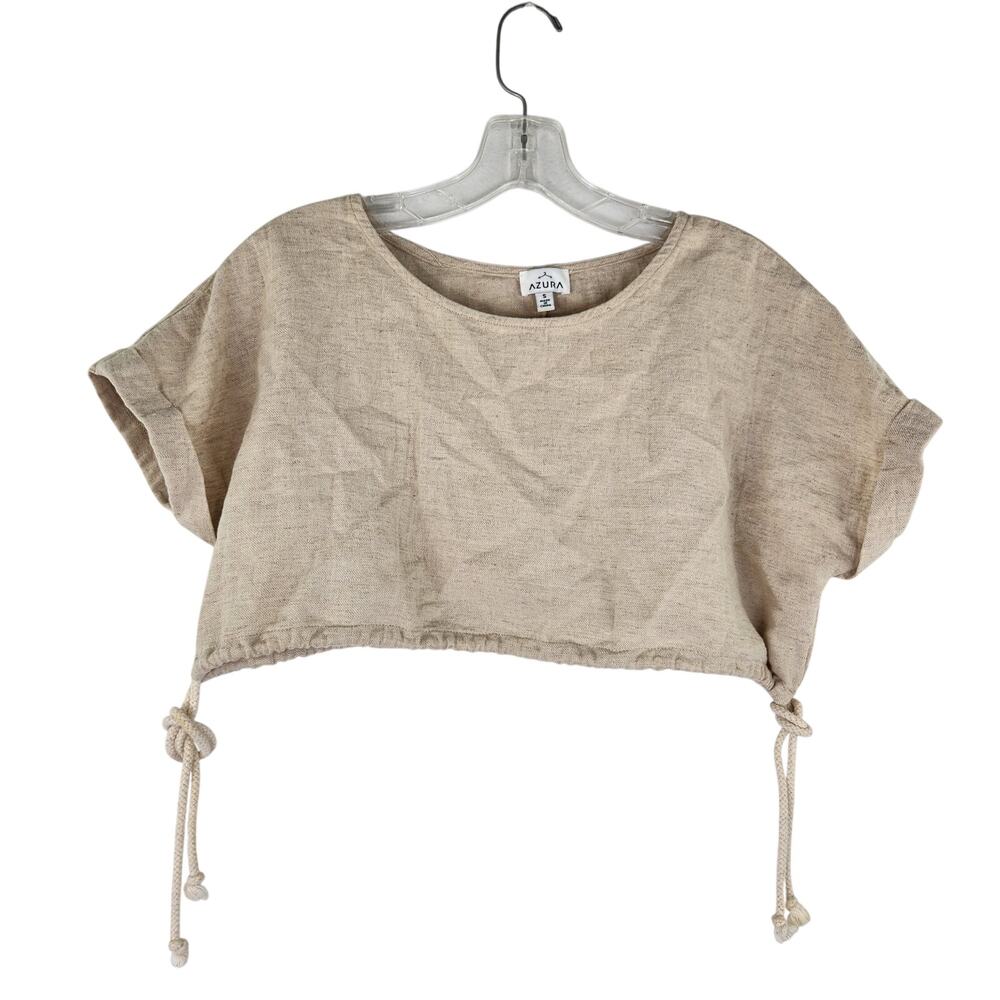 Azura Cream Linen Blend Cropped Boxy Top Small Minimalist Lagenlook Linen Blend